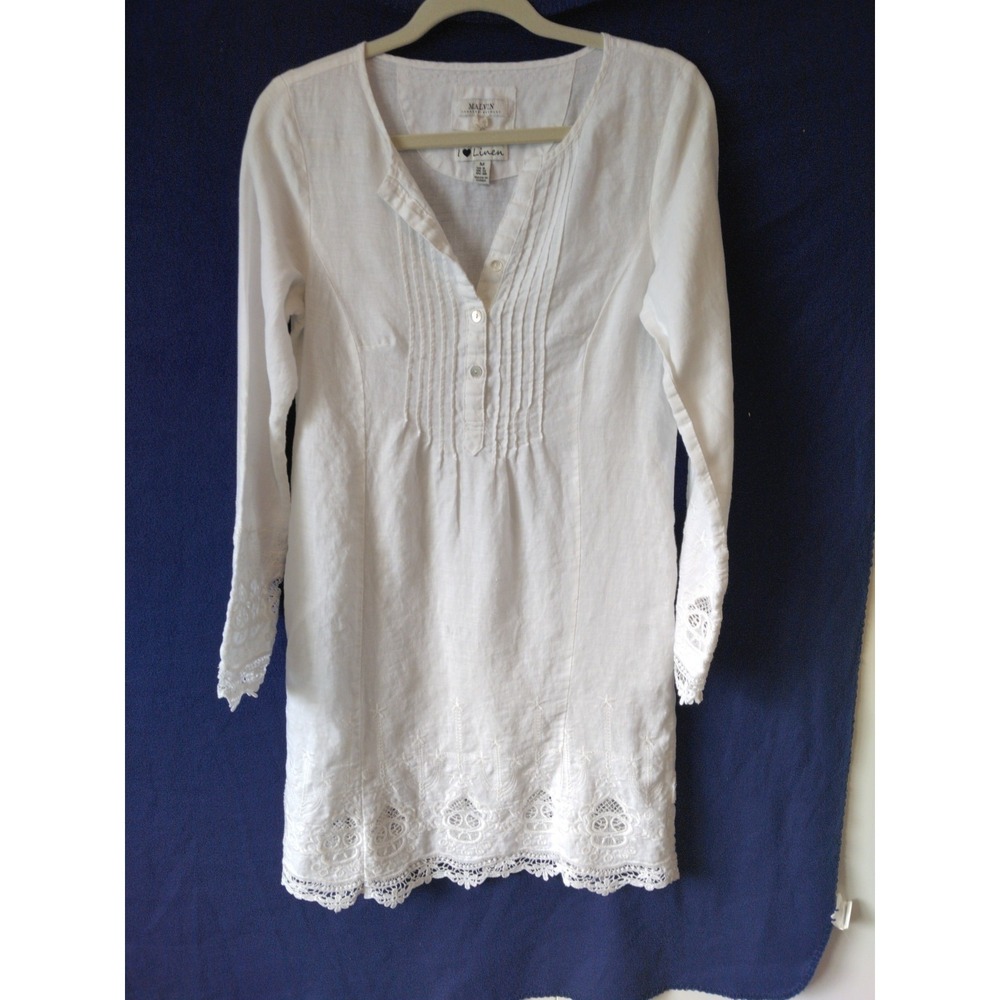 Malvin I Love Linen Embroidered Hem Dress Size M/8 Romantic Cottage Boho Coastal